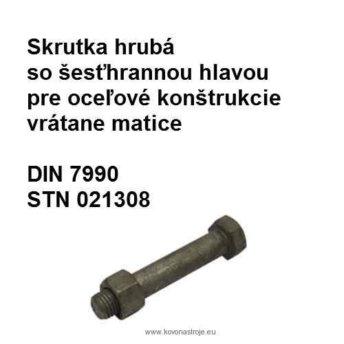 skrutka 12x45, DIN 7990, STN 021308.25, tvrdosť 5.6, povrch titan zinok